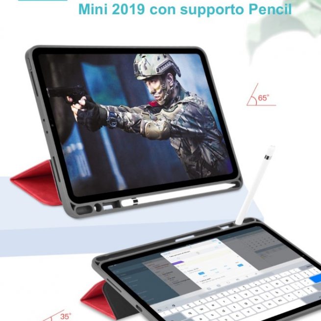 Custodia pelle per iPad Mini 2019 con supporto Pencil Nera