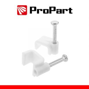Clip con chiodini con fermacavo piatto 6mm bianco 100pz
