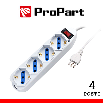 Multipresa 4pos bipasso/schuko spina10A +interr.