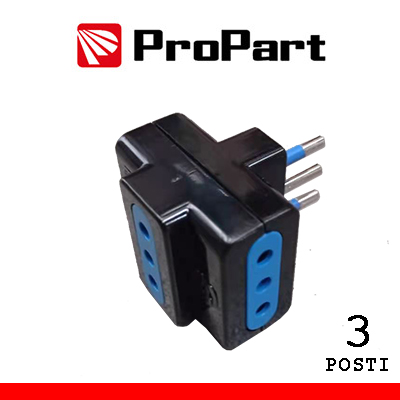 Adattatore triplo 3pos 10A spina10A polybag nero
