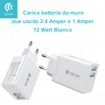 Carica Batterie 2 Uscite 2.4 Amper e 1 Amper 12 Watt Bianco