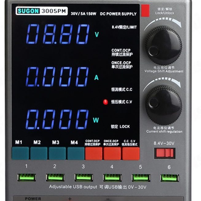 Alimentatore regolabile digitale 0-30 V - 0-5 A. SUGON 3005PM