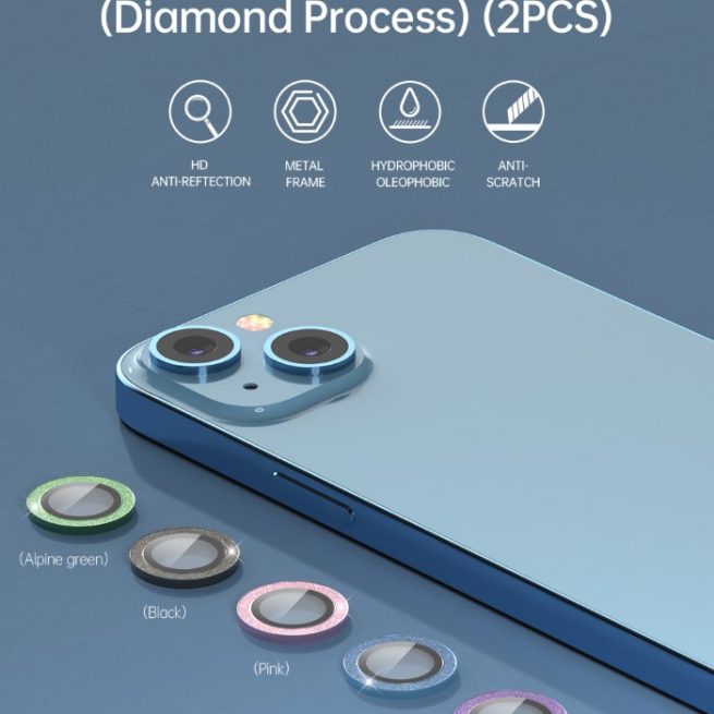Proteggi lenti diamantate per iPhone14&14 Plus Cornice Rosa
