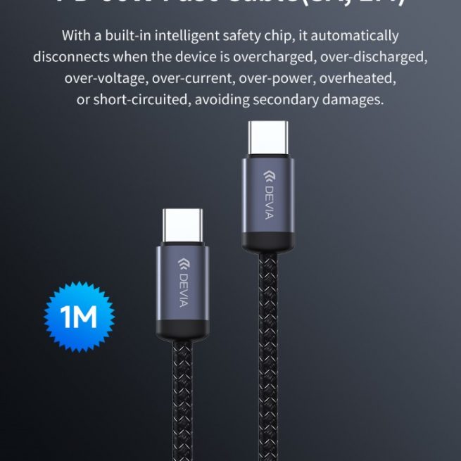 Cavo Devia da Tipo-C a Tipo-C PD 60W Alta velocita 1 Metro