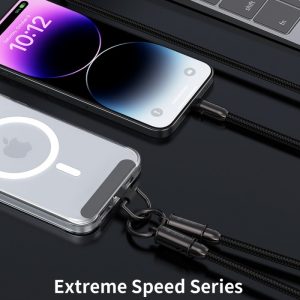 Cordino con Cavo Carica C-Lightning tracolla 1.2mt porta telefono Nero