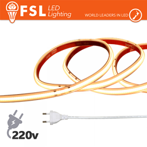 Striscia LED COB 5metri - IP65 3000K 220V 15W/m 1200lm/m+KIT tappo, colla, clip