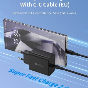 Carica Batterie PD 45 Watt con cavo da C a C per carica rapida nero