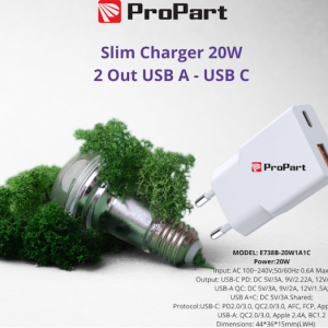 Slim Carica Batterie 20W 2 Out USB A - USB C