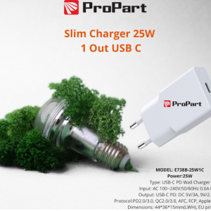 Slim Carica Batterie 25W 1 Out USB C