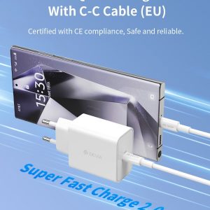 Carica Batterie PD 45 Watt con cavo da C a C per carica rapida bianco