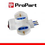 Adattatore 3 prese 2P+T 10/16A bipasso/Schuko con interrutt. Spina 10A